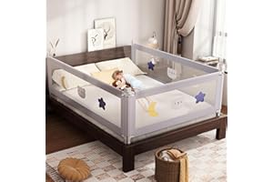 omzer Bed Rail for Toddlers - (3 Pack) Toddler Bed Rails with Double Child Lock, Bed Rail for Baby Kids with Pattern, Infants Height Adjustment Guardrail for Queen Size Bed - 3 Pack, 78.7x78.7x59”