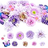 32PCS Fake Flowers Heads,Mini Artificial Flower Heads Bulk for Crafts Garland Wedding Party Home Decoration DIY Hair Cap Dresses Decoration (Purple, Medium)