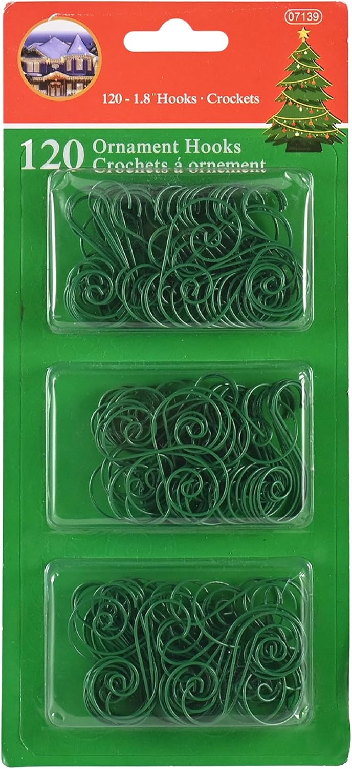 Ornament Hooks - R N' D Toys Green Tree Ornament Hooks - Christmas Tree Gold Decorating Metal Wire Hangers for Hanging Decorations - Pack of 120
