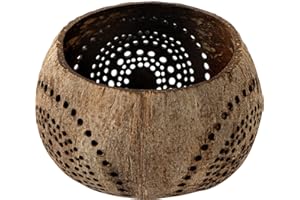 Restaurantware-Coco Casa 4 x 3.3 Inch Coconut Shell Candle Holders, 1 Reusable Tealight Holders - Candle Not Included, Rainbow Pattern, Tan Coconut Bowls for Candles, Handcrafted