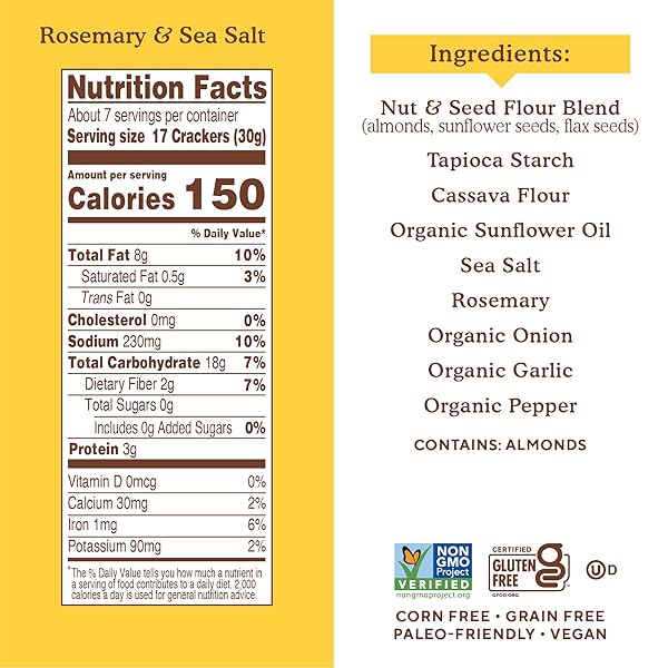 SIMPLE MILLS ALMOND FLOUR CRACKERS, FAMILY SIZE, ROSEMARY & SEA SALT – GLUTEN FREE, VEGAN, HEALTHY SNACKS, 7 OUNCE (PACK OF 2)