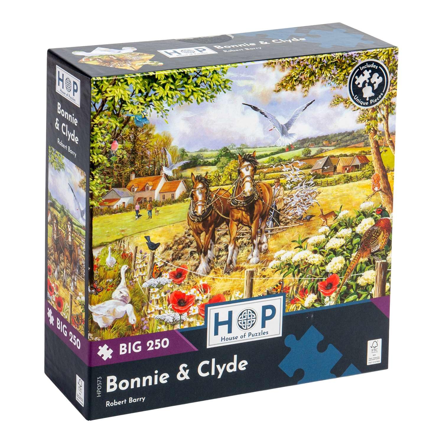 The House of Puzzles - Bonnie & Clyde Jigsaw - Big 250 Piece Jigsaws For Adults & Kids, Extra Large Pieces, Artist Illustrated, Scenic Landscape, Deluxe Puzzle Gifts