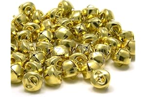 BEDAZZLINBEADS 50 Round 10mm 3/8 inch Iron Craft Jingle Bells With Loop to Use as Dangle Charms (Gold)
