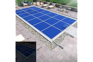 Poollord Inground Pool Safety Cover Fits 18X36FT, Upgrade Night Fluorescent Straps, UL Classified to ASTM F1346, Mesh Solid Pool Cover/Triple Stitched for MAX Strength/25-Year Warranty