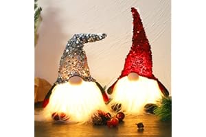 Juegoal 12" Lighted Christmas Gnome, Handmade Sequins Hat Scandinavian Swedish Tomte, Light Up Plush Elf Toy Holiday Present, Battery Operated Winter Tabletop Christmas Decorations, 2 Set