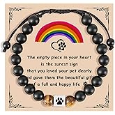Belloxis Pet Memorial Stone Bracelet - Rainbow Bridge Sympathy Gift with Card & Paw Print Unisex Remembrance for Loss of Dog or Cat