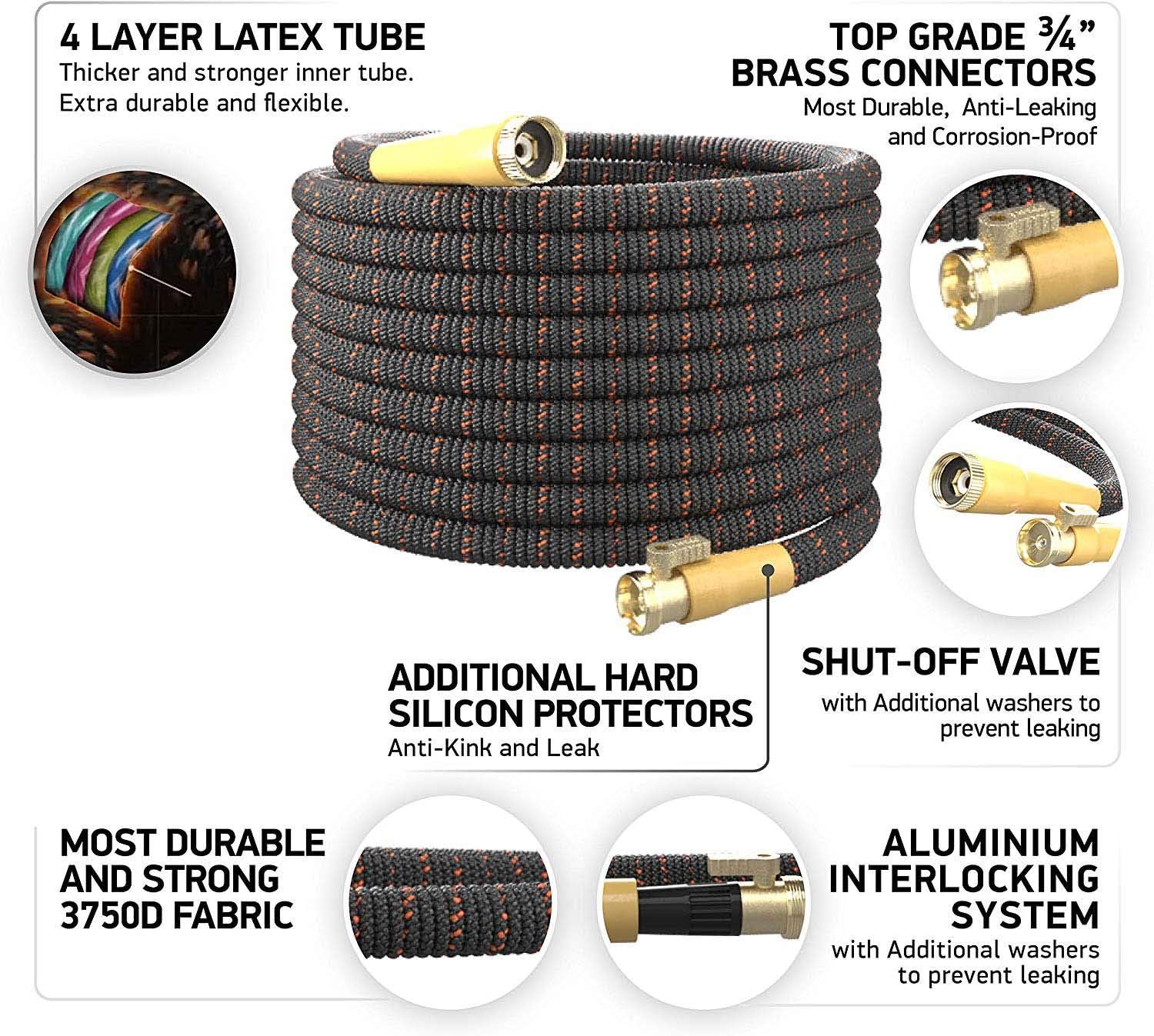TBI Pro Garden Hose Expandable and Flexible - Super Durable 3750D Fabric | 4-Layers Flex Strong Latex | No-Rust Brass Connectors with Pocket Protectors - Water Hoses for Gardening(50FT Hose Only) New : Garden & Outdoor
