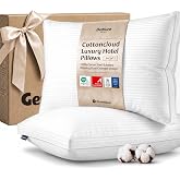 Bedsure PureWoven Hotel Pillows Queen Size Set of 2 with 100% Cotton Shell | Medium Soft Down Alternative Fill Gusseted Pillows, Fluffy Cloud Like Support, Ideal for Back &amp; Stomach Sleepers