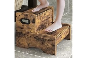 FYGUES Wooden Step Stool for Kids, 2 Step Safety Kids Stepping Stool for Bathroom Kitchen Bedroom with 500 lbs Capacity, Toddler Step Stool Children's Stool Potty Stool, Rustic Brown