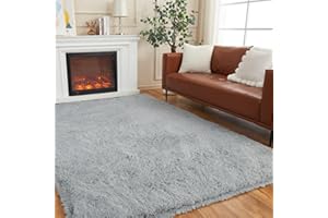 AMTOVO Area Rugs for Living Room, Fluffy Light Grey 6x9 Clearance Bedroom Rug, Large Throw Shag Carpet for Nursery, Kids, Playroom Home Decor