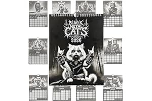Black Metal Cats 2026 Wall Calendar - Spiral Bound 2026 Funny Heavy Metals Cat Illustration | 12-Month Wall Calendar for Meta