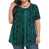 Tencede Plus Size Tops for Women Short Sleeve Shirts Crew Neck Casual Loose Fit Tunic Blouses