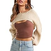 YUNLORIA Womens Crochet Crop Tops Shrug Sweater 2026 Y2K Bolero Shoulder Knit Loose Trendy Cropped Sweaters