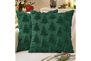 MIULEE Christmas Throw Pillow Covers Dark Green Christmas Decorations Set of 2 Xmas Tree 18x18 Pillow Covers Soft Plush Faux Wool Pillowcases Holiday Festivals Winter Home Decor Sofa Couch Bed Porch
