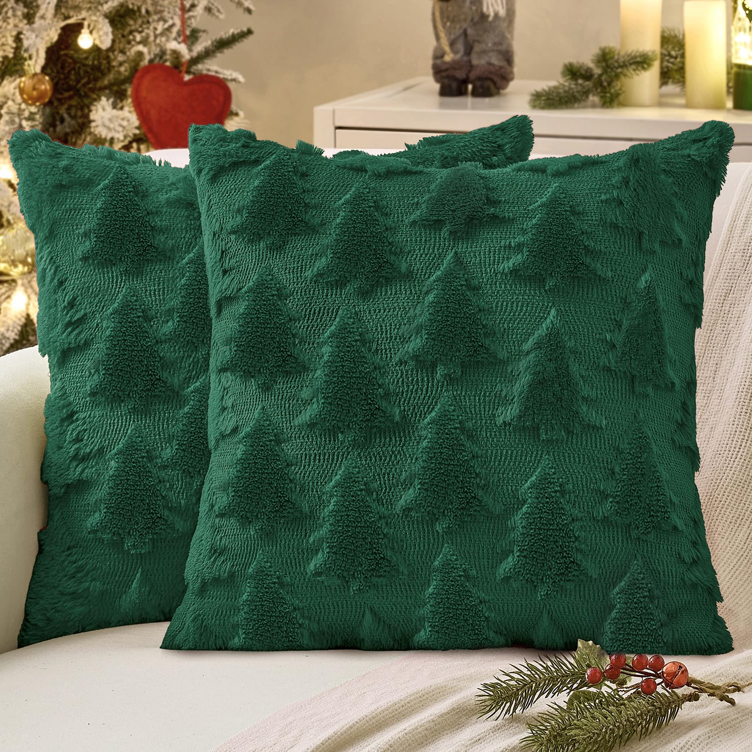 View 1 of *USED*
MIULEE Christmas Throw Pillow Covers Dark Green Christmas Decorations Set of 2 Xmas Tree 20x20 Pillow Covers Soft Plush Faux Wool Pillowcases Holiday Festivals Winter Home Decor Sofa Couch Bed Porch