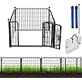 ADAVIN 24 in(H) Garden Fence with Gate, 4 Panels Total 9.8 Ft(L), Heavy Duty Iron Metal Animal Barrier Fence, Camping Fence, No Dig Garden Border Fencing for Yard