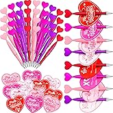 Resurhang 96 Pack Valentine's Day Pens Heart Shaped Ballpoint Pens Bulk and Exchange Card for Valentine Party Favor Rewards Office Coworkers Gift Exchange(Red)
