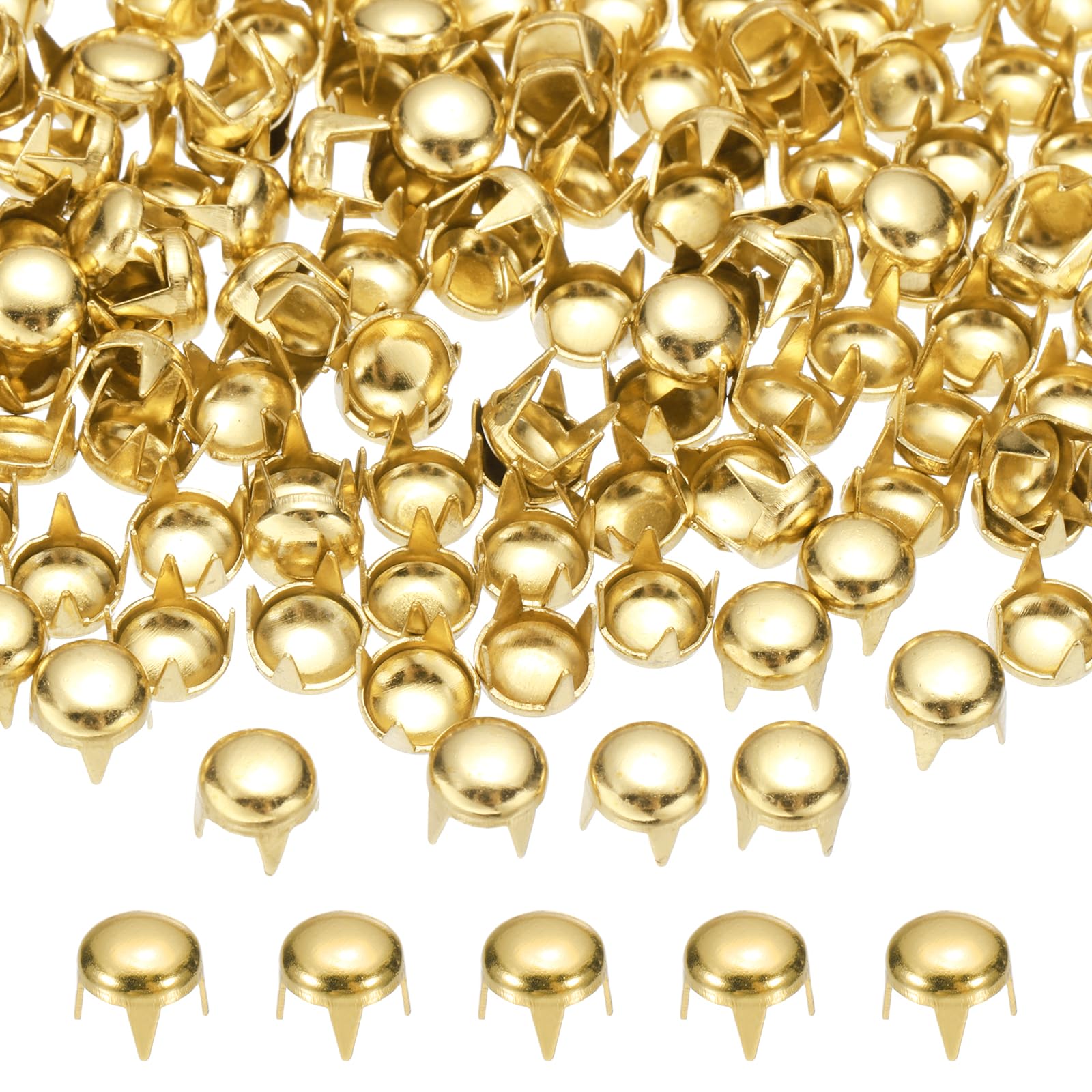 Photo 1 of PATIKIL 6mm Round Dome Rivet, 180 Pcs Metal 4 Claw Spike Spot Stud Punk Rock Rivet Nailhead for DIY Leather Crafting for Decor Repair Clothing Belts Bags Shoes, Gold Tone