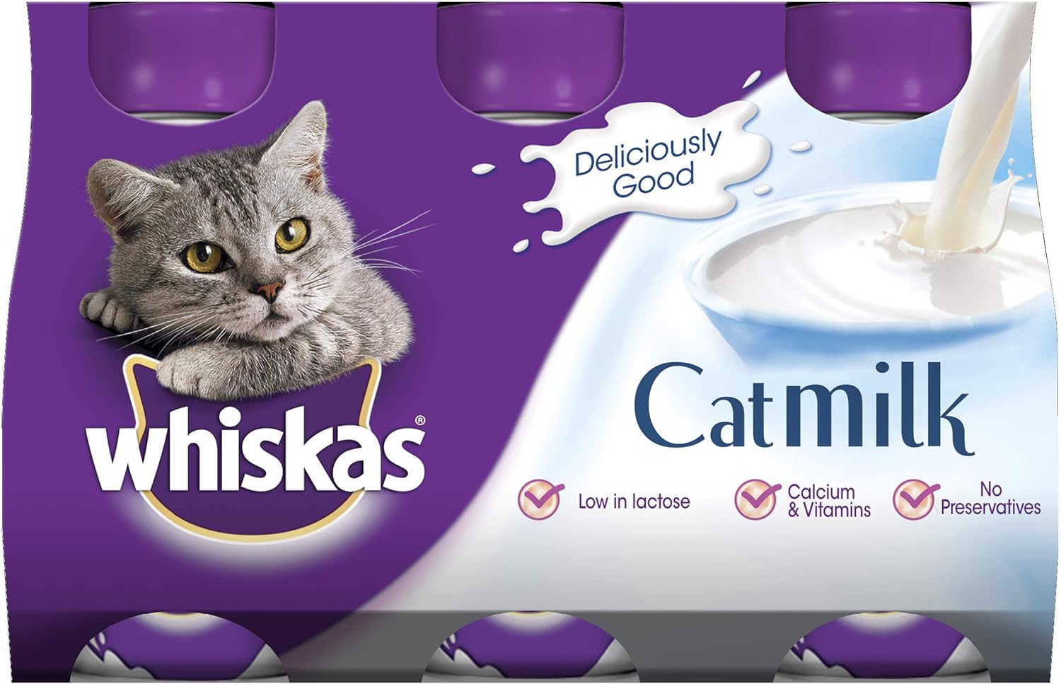 whiskas Cat Milk for Adult Cats and Kittens, Low in Lactose, 15 Bottles