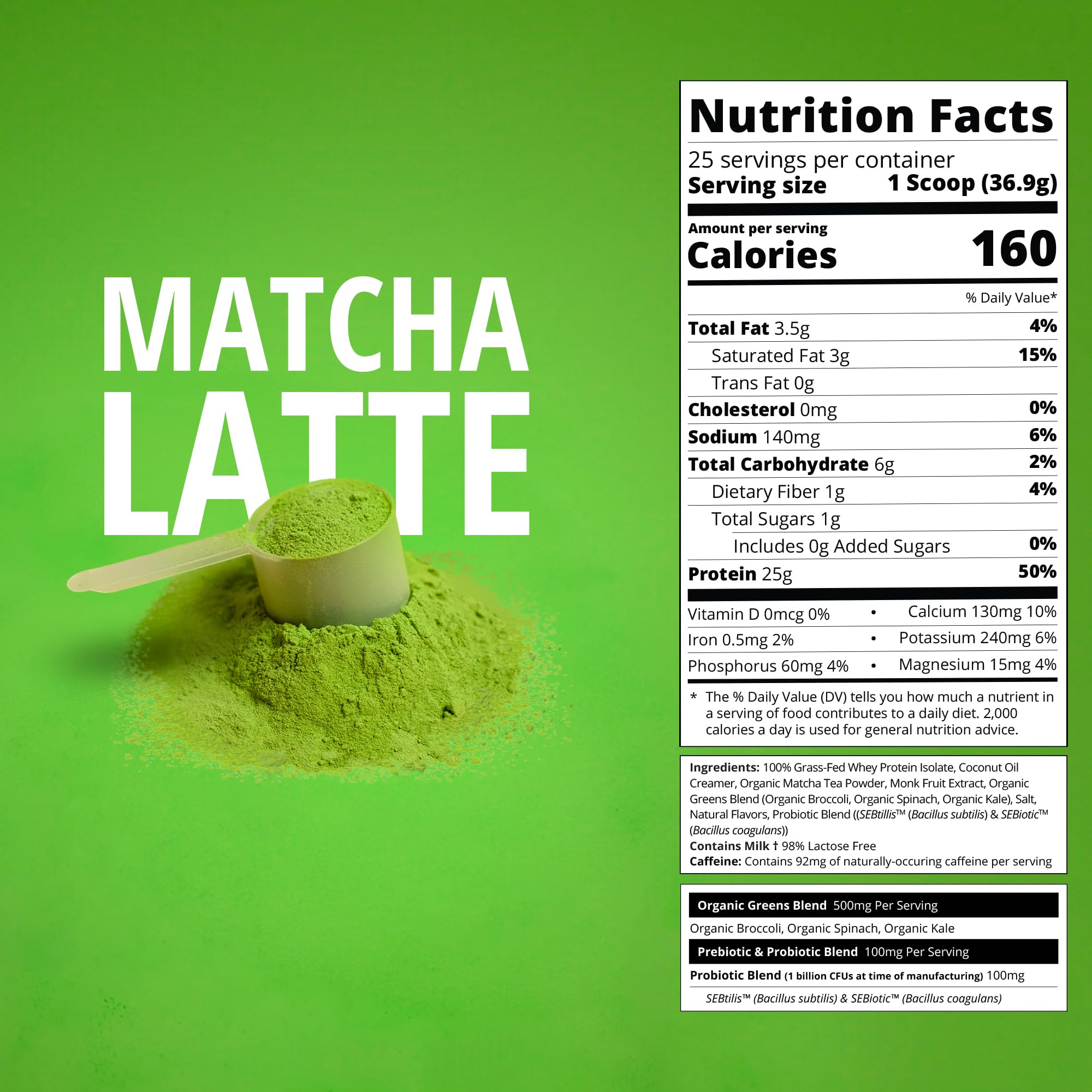 Boba Tea Protein Matcha Latte | 25g Grass-Fed Whey Protein Isolate Powder | Gluten-Free & Soy-Free Bubble Tea Protein Drink | Real Ingredients & Lactose-Free Protein Drink | 25 Servings