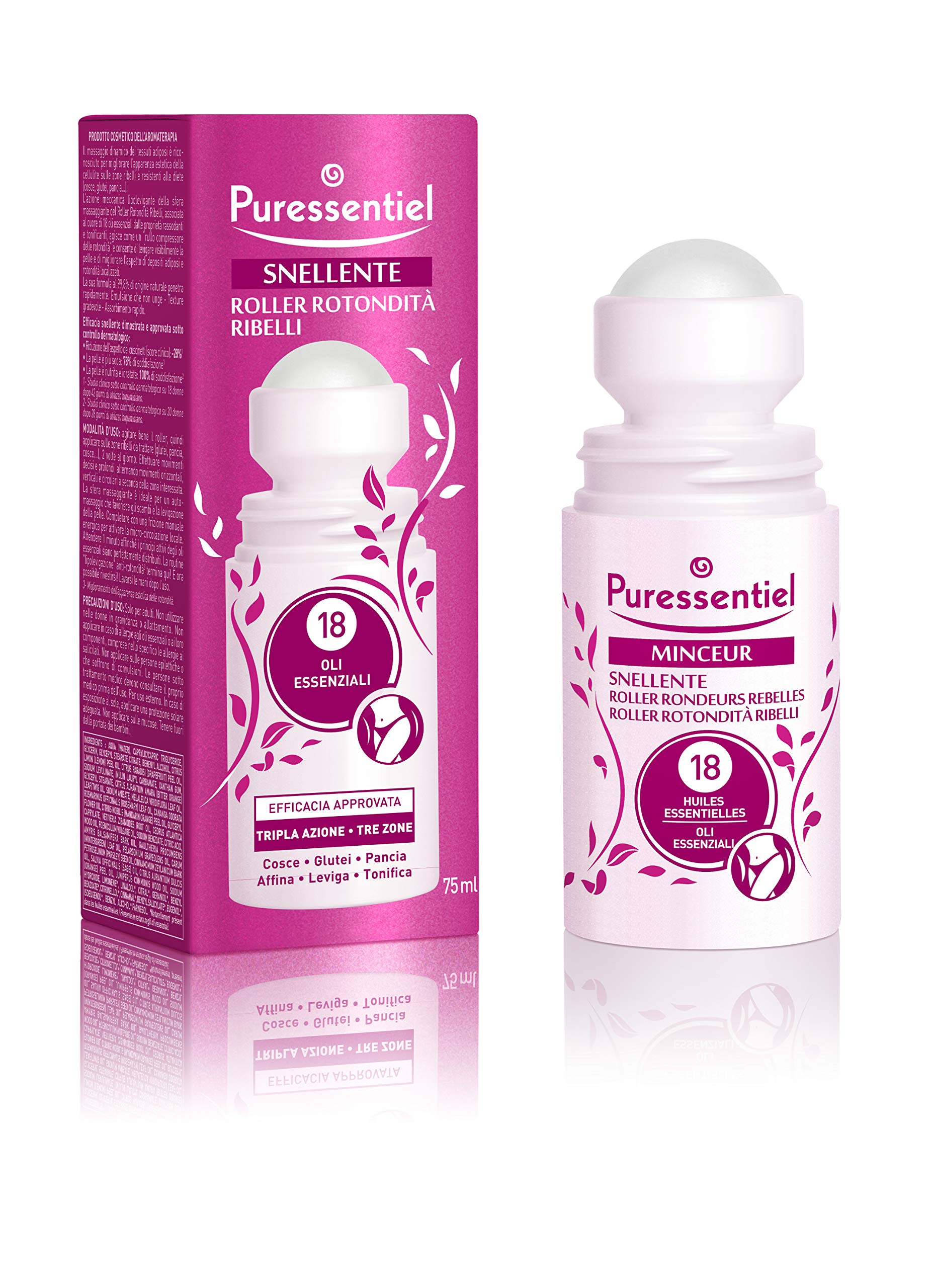Puressentiel - Slimming Roller - Rebel Rounders - with 18 Essential Oils - Clinically Proven Effectiveness - Smoothing Action - Thighs, Buttocks and Stomach - 75 ml