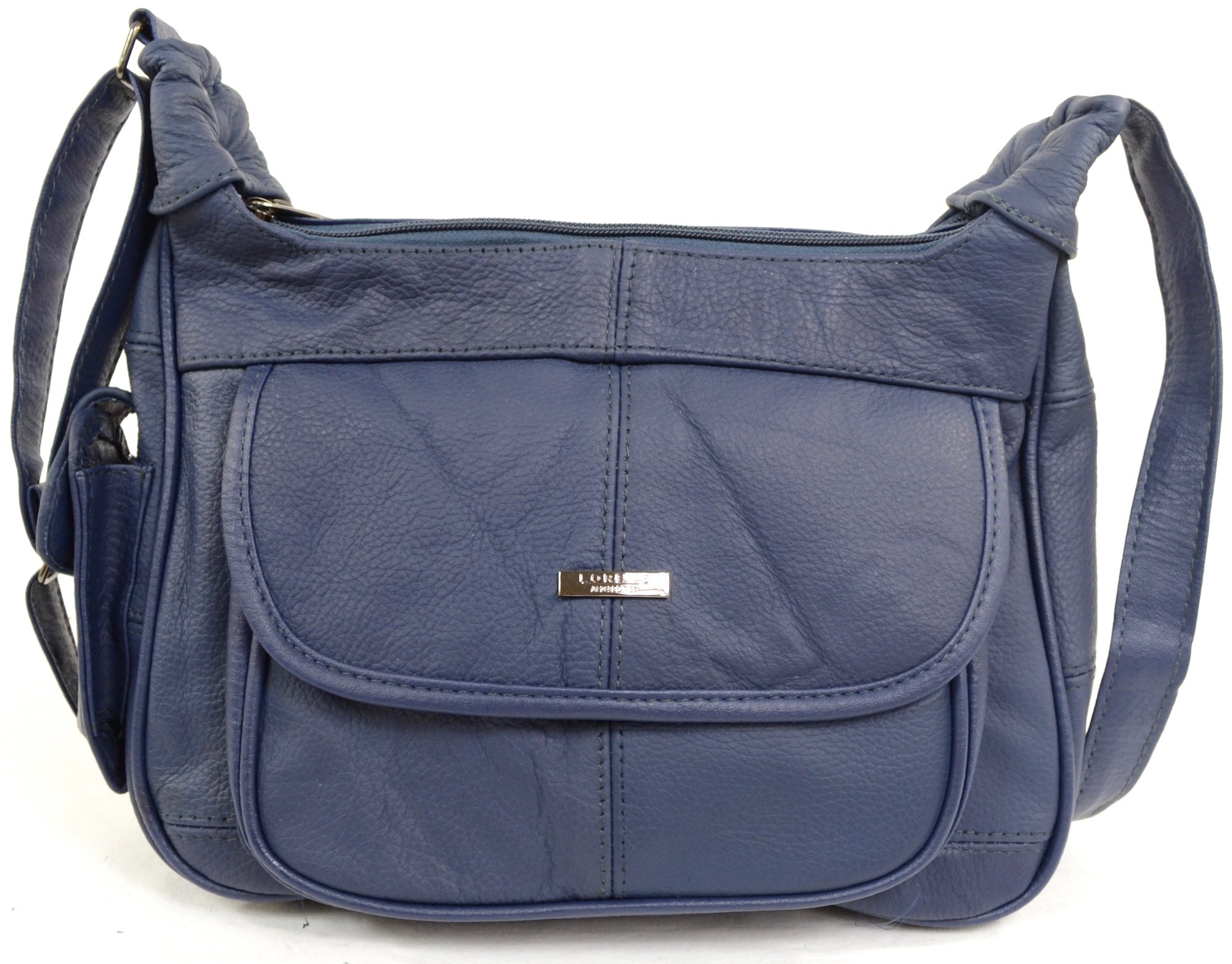 Ladies Leather Shoulder Bag / Handbag with Mobile Phone Pocket. ( Black / Brown / Fawn / Tan / Beige ) (Navy)