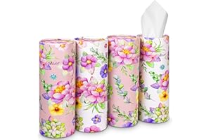 Car Tissue Holder Cylinder - 4 Packs Car Tissue Box Holder with Facial Tissues - Travel Cars Accessories Interior for Women -