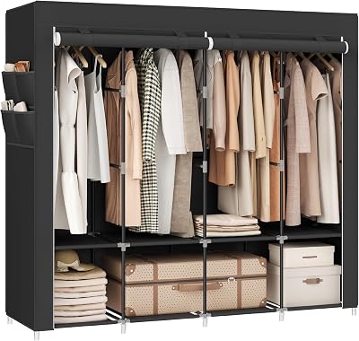 SONGMICS Portable Clothes Wardrobe, Large Capacity, 4 Rails, Black