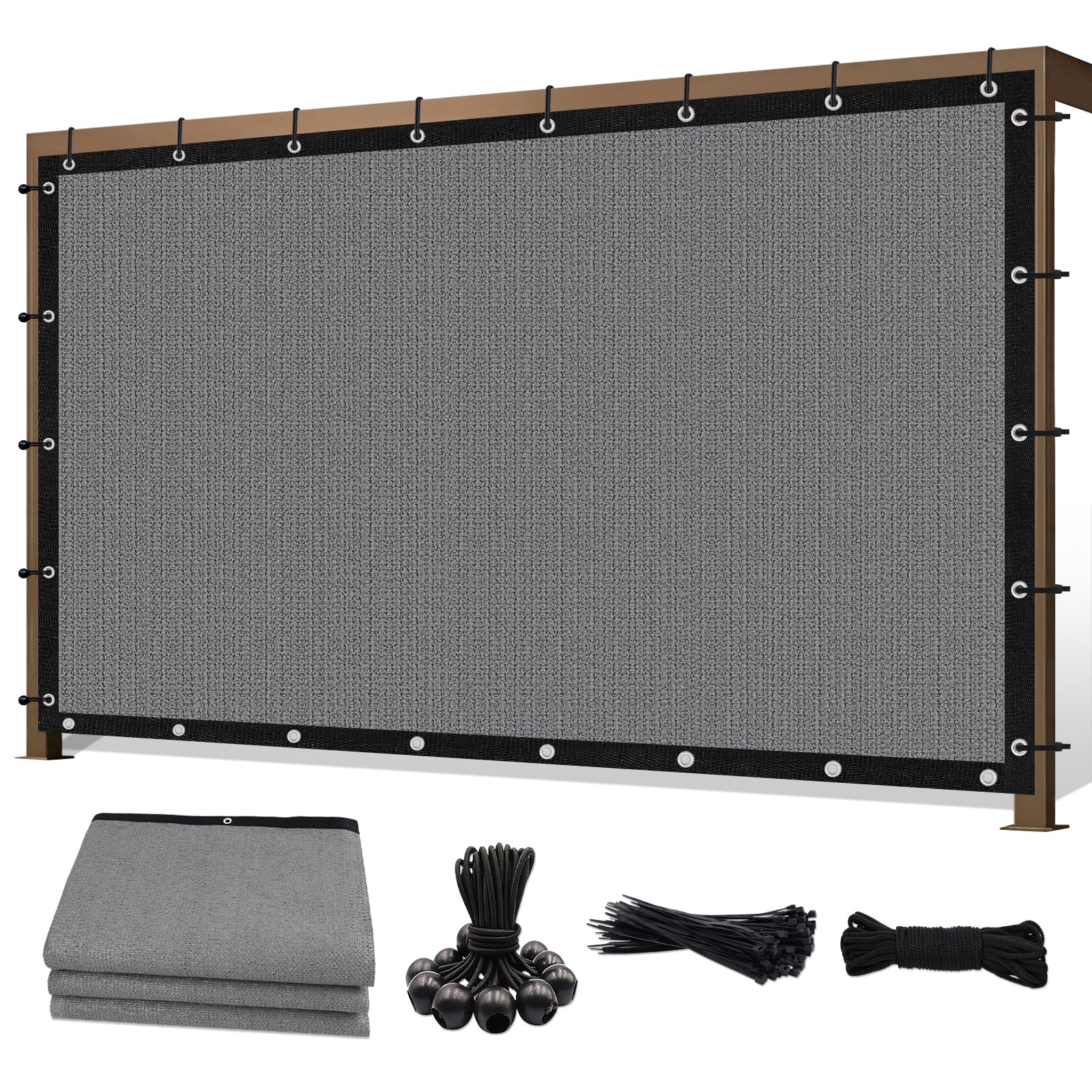 Photo 1 of Sunocity 8'X 20' 90% Sun Shade Cloth Outdoor Patio Light Grey Pergola Shades Cover Privacy Screen UV Block Porch Screens Canopy for Patio Outside Outdoor