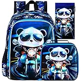 CCJPX 3PCS Backpack for Boys, 16 Inch Kids Panda Water Resistant Preschool Backpacks, Cool Kindergarten School Bookbag Set for Teen Travel
