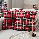 Allorry Christmas Pillow Covers 18x18 inch Set of 2 Christmas Decorations Red Black Buffalo Check Plaid Yellow White Stripe Pillow Covers Decor for Home Sofa Cushion Bed SY-001D18
