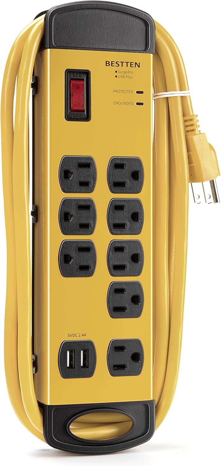 BESTTEN 1350 Joules Metal Surge Protector, 8Outlet Heavy Duty Power