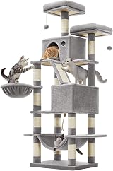 Feandrea Cat Tree 168 cm Large Tower 13 Scratching Posts 2 Caves Hammock