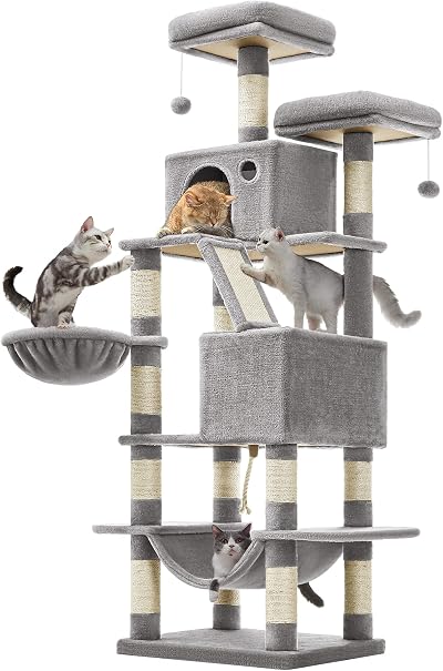Feandrea Cat Tree 168 cm Large Tower 13 Scratching Posts 2 Caves Hammock