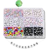 Hudinsun 500Pcs 0-9 Acrylic Number Beads in 12 Grid Box Round Beads for Bracelets Neckless Friendship Jewelry DIY Making 4x7mm, 6 Colors