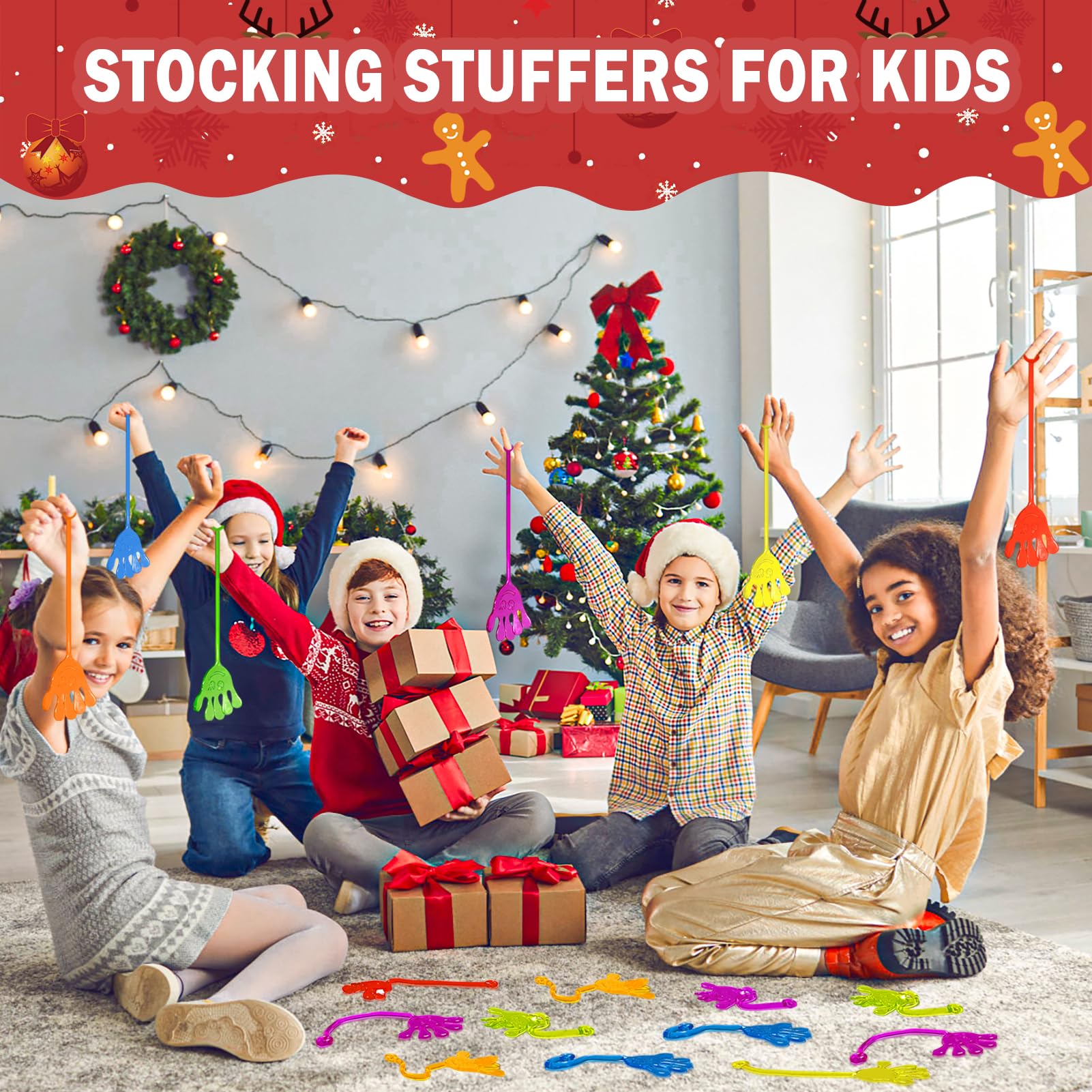 Sticky Hands Bulk 48 PCS Party Favors for Kids 4-8 8-12 Stretchy Sticky Hand Toy Christmas Stocking Stuffers for Kids Goodie Bag Stuffers Fillers Classroom Prizes Student Gifts Birthday Party Supplies