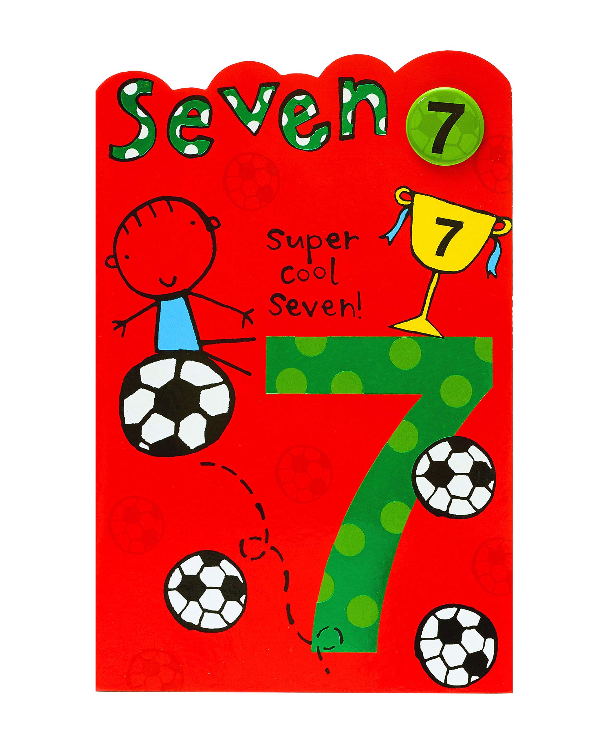 UK Greetings | 7th Birthday Card | Happy Birthday Gifts | Him, Boys, Men | Football Design | With Badge & Envelope | 143 x 216 mm