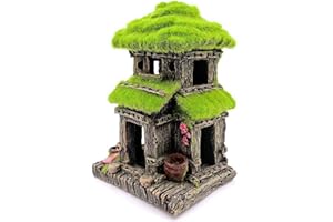 M2cbridge Aquarium Decorations Fish Hideout House Betta Cave with Green Lifelike Moss (Style 3)