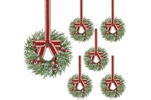 WAIPFARU 6 Pcs 14 Inch Small Christmas Wreath, Christmas Wreaths for Windows, Winter Mini Wreaths Christmas, Cabinet Wreaths for Kitchen, Window Decorations for Front Door Candle Rings Outdoor Indoor