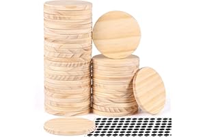 AWEYKA 42 Pieces Unfinished Wood Coasters, 4 Inch Round Blank Wooden Coasters for Crafts with Non-Slip Silicon Dots for DIY Stained Painting Wood Engraving Home Decoration