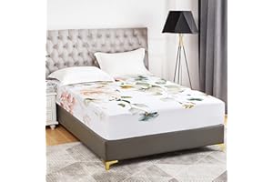 YIYEA Queen Fitted Sheet Only - Floral Print -100% Brushed Microfiber 1800 Thread Egyptian Quality Fitted Sheet Queen Size - Ultra Soft - 16" Deep Pocket - Shrinkage & Fade Resistant (Queen)