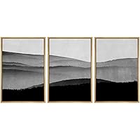 SIGNWIN Framed Canvas Print Wall Art Trio of Mountains in Fog Formation Nature Rocky Minimalism Contemporary Cool Black and White for Living Room, Bedroom, Office - 16