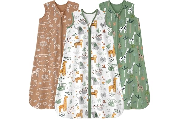 FIEMOL Baby Sleep Sack 12-18 months, 100% Cotton Sleeping Sack for Newborn and Infant, 3 Pack Baby Wearable Blanket, 0.5 Tog