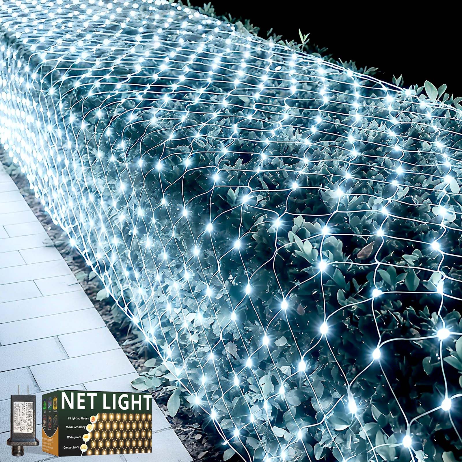 Photo 1 of LitHome 21ft x 5ft Christmas Net Lights Outdoor, 360 LED Mesh Fairy String Lights with 8 Modes, Connectable Plug in Waterproof Mesh Lights for Bushes,Trees,Garden,Patio,Yard Decorations(White)