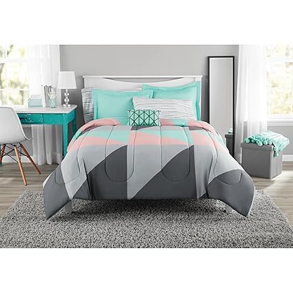 Fun And Bold Mainstays Gray And Teal Bed In A Bag Modern