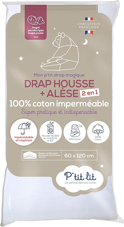 P Tit Lit Protege Matelas Bebe 2 En 1 Alese Drap Housse 60x1 Cm Impermeable 100 Coton Souple Et Silencieux Respirant Oeko Tex Blanc Amazon Fr Bebes Puericulture