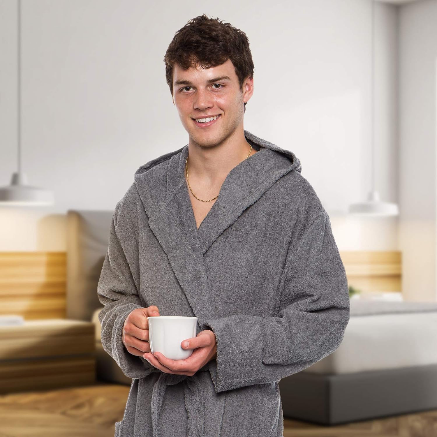 Ross Michaels Men's Big & Tall Cotton Terry Hooded Robe - Lightweight Luxury Long Bathrobe w/Hood at  Men’s Clothing store