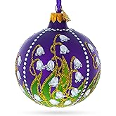 Lilies of The Valley on Purple Royal Glass Ball Christmas Ornament 3.25 Inches