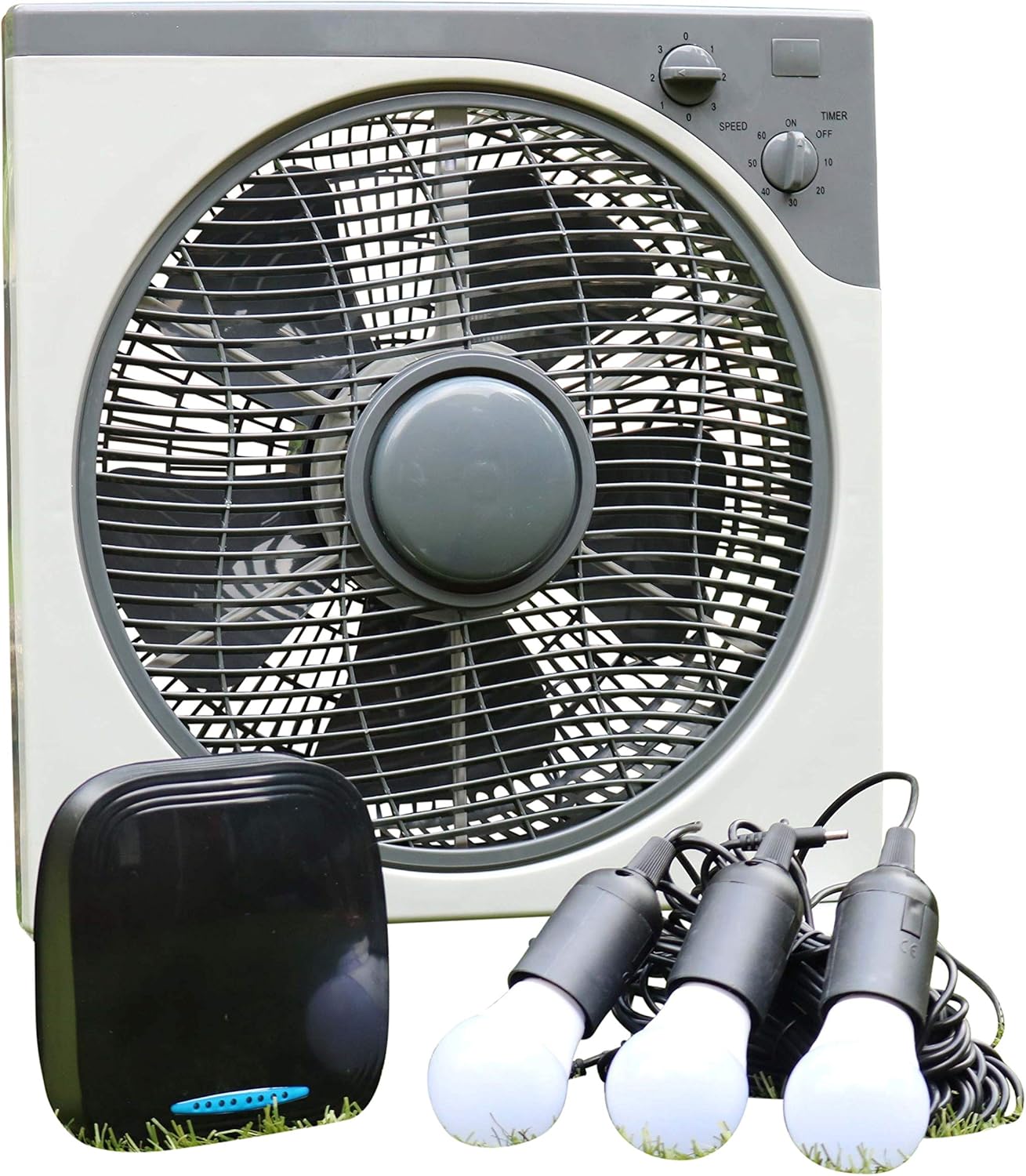 PK Green 12V DC Fan with Lithium Battery & 3 LED Bulbs Portable DC