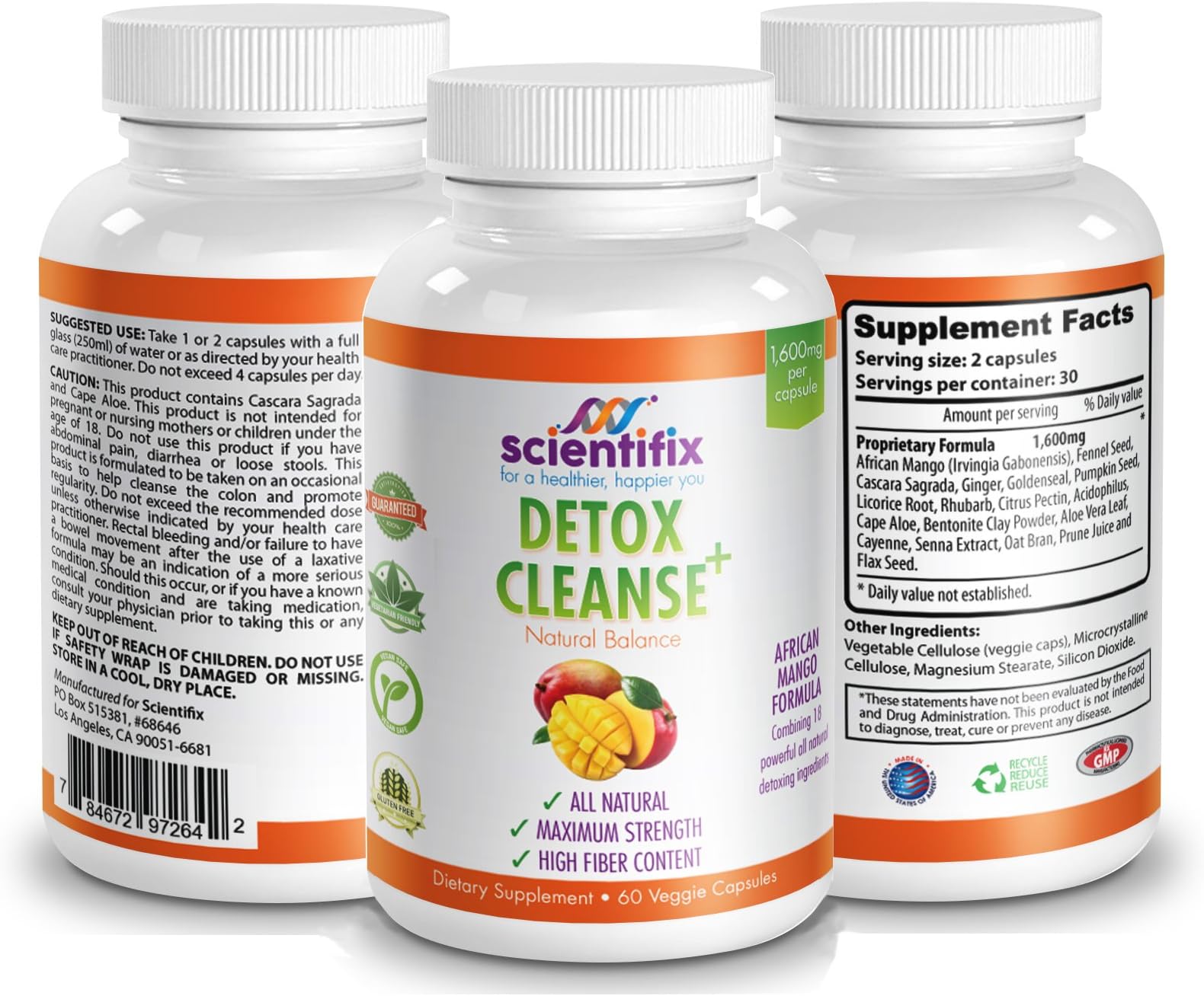 Detox Colon Cleanse - African Mango Natural Colon Cleanse. Reduces Bloating - Improves Digestion - 18 Natural Body detoxing Ingredients Improve Your Skin, Colon, discomfort, Digestion, and More.